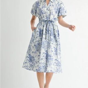 JODIFL Blue and White Floral Midi Dress